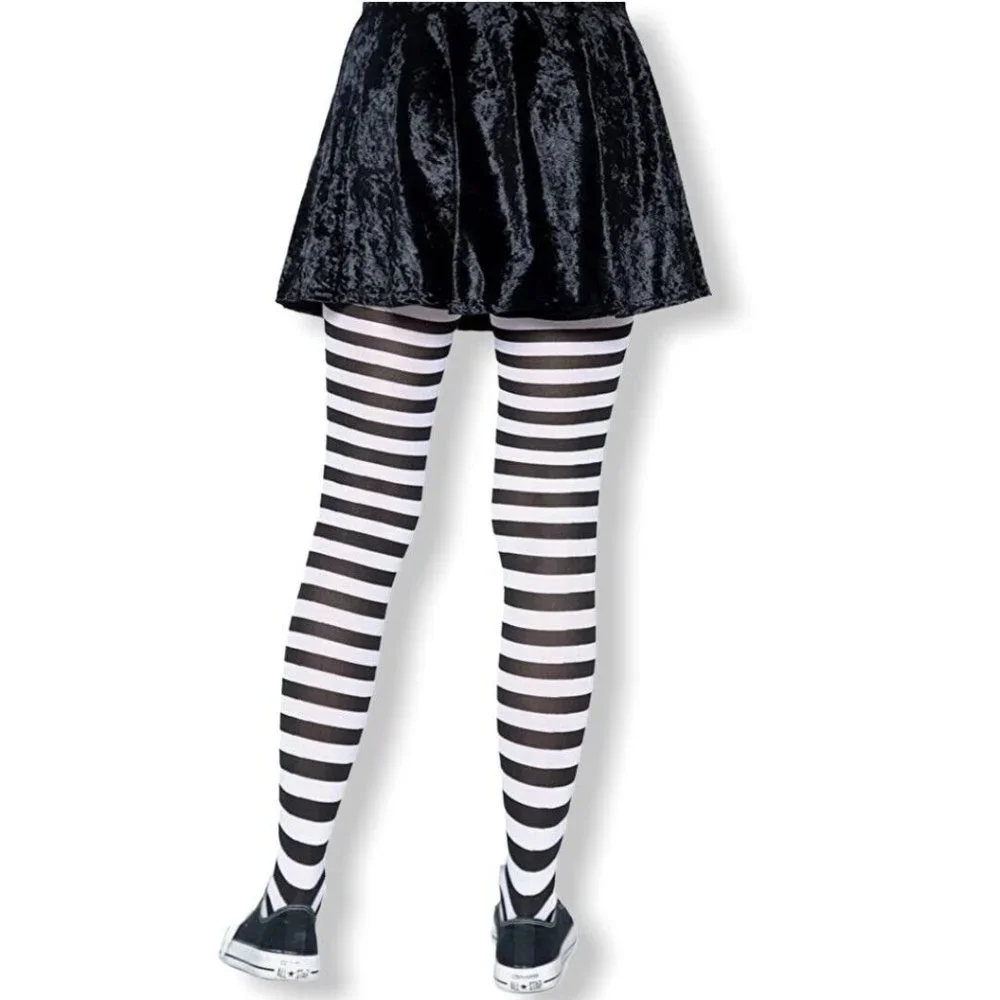 Womens Costume Cosplay Striped Tights One Size Opaque Stockings Fantasy Fun